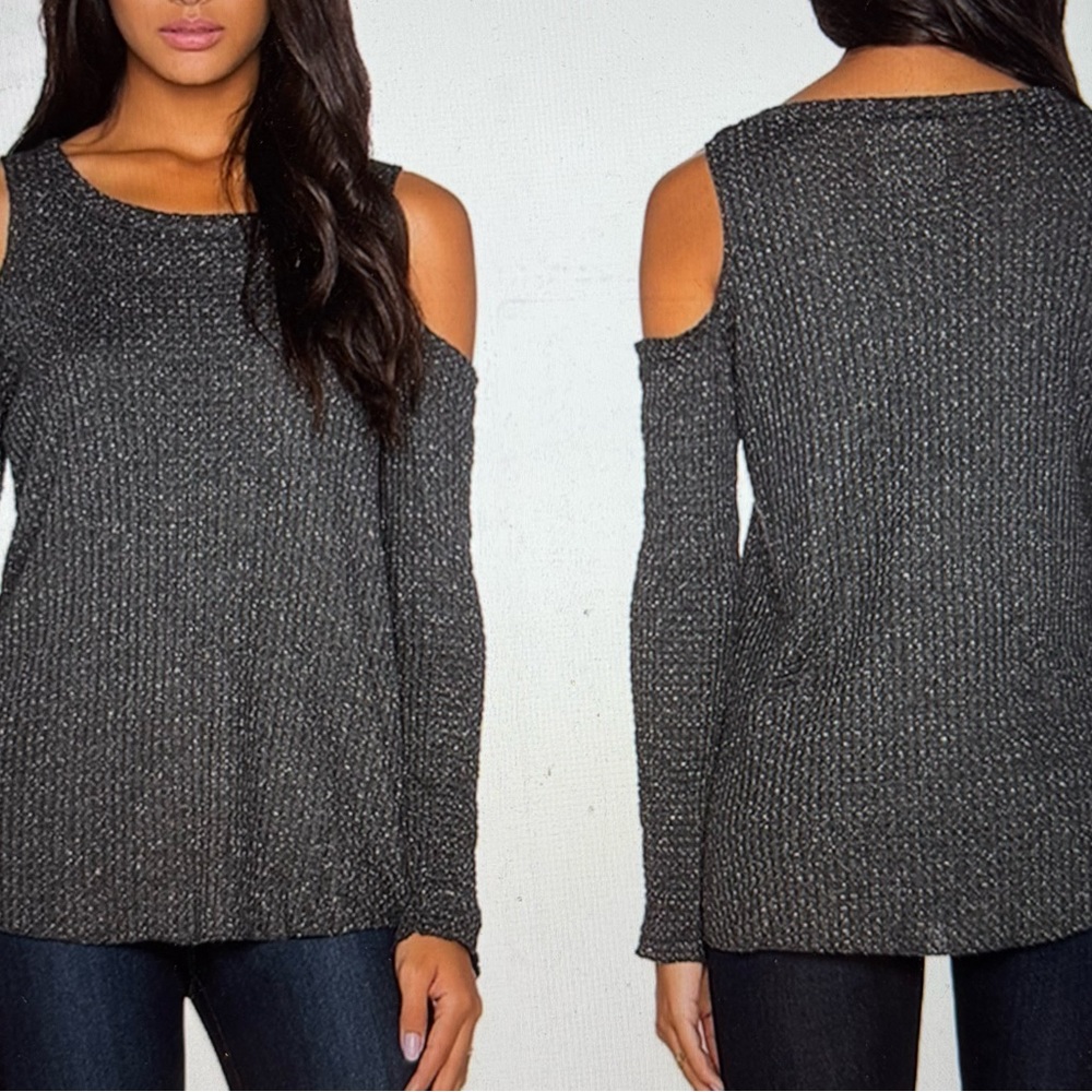 Chaser Women's Cold Shoulder waffle sparkle thermal top